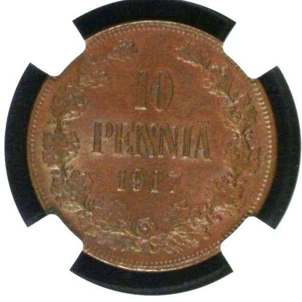 1917 Finland / Russia Civil War Issue 10 Pennia Nicholas II NGC MS 63