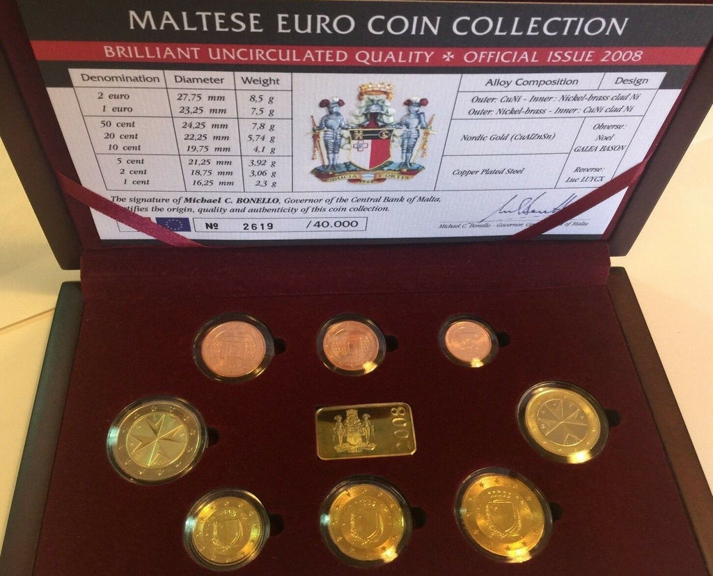 2008 Malta 8 Coins Official Euro Set Special Edition Box COA