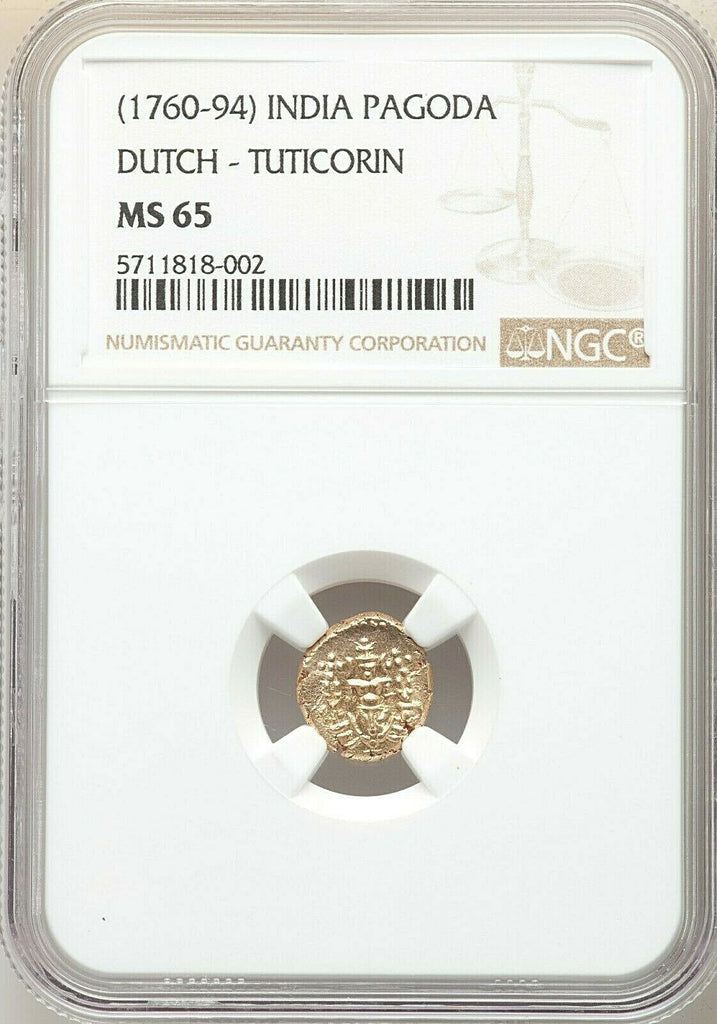 Dutch India 1760-1794 Gold Coin Pagoda Tuticorin mint KM49 NGC MS65 Top Pop