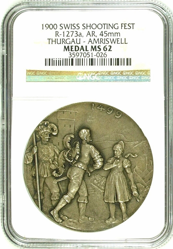 Swiss 1900 Silver Medal Shooting Fest Thurgau Amrisweil NGC MS62 R-1273a Rare