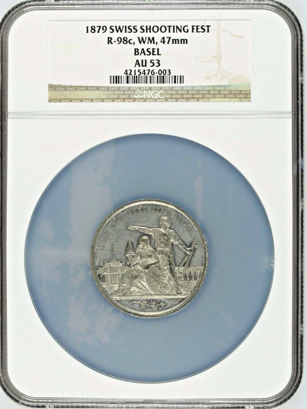 Rare Swiss 1879 Shooting Medal Basel Helvetia WM R-98c Switzerland NGC AU53