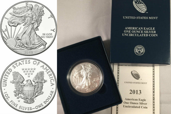 2013 W 1oz Silver Uncirculated Coin $1 American Eagle United States Box COA