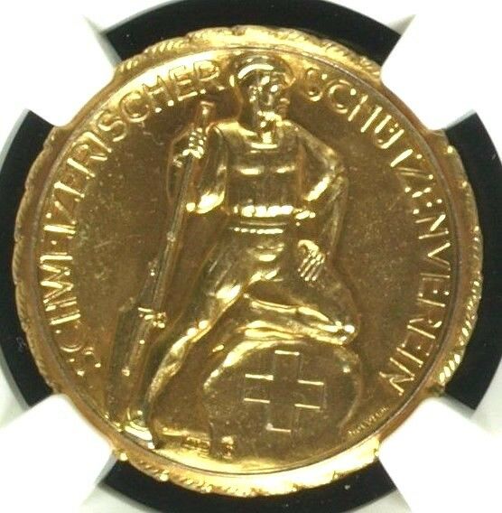 Swiss Shooting Medal Gold Plated Silver R-1979a NGC MS65 Switzerland