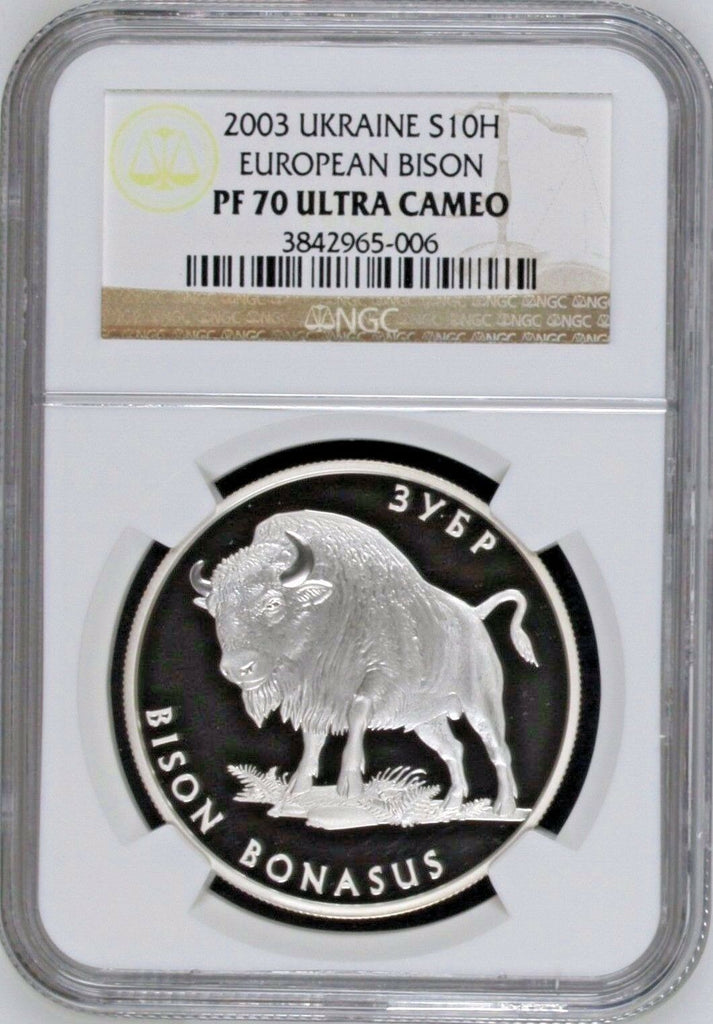 Ukraine 2003 Silver Coin 10 Hryven 1oz Wildlife Bison NGC PF70 Rare Box COA