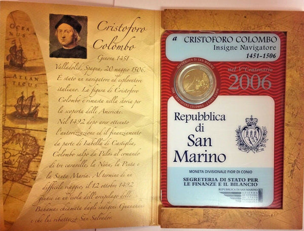2006 San Marino 2€ Christoph Columbus Cristoforo Colombo Italy Commemorative