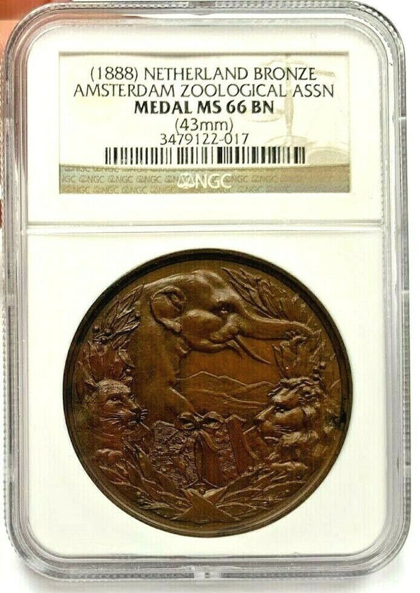 Netherlands 1888 Bronze Medal Amsterdam Zoo 50th Anniversary NGC MS66