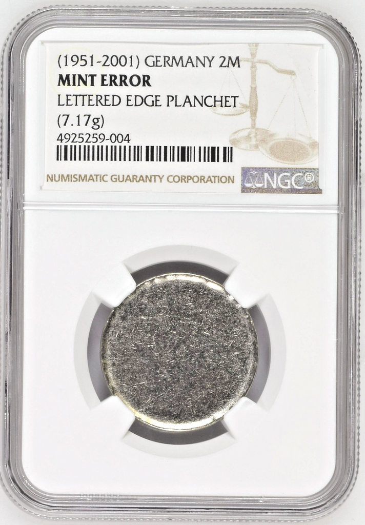 Germany 1951-2001 Mint Error Lettering Edge Planchet 2 Marks NGC