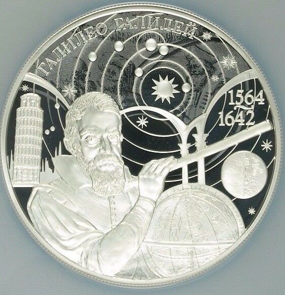 2014 Russia 25 Rouble 5oz Silver Coin Galileo Galilei NGC PF70 perfect condition