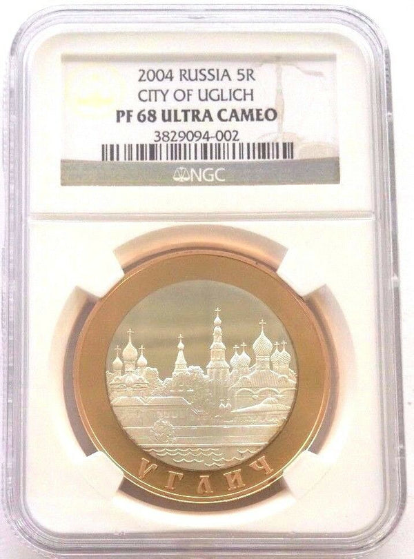 Russia 2004 Gold/Silver Coin 5 Roubles Bi-Metallic City of Uglich NGC PF68