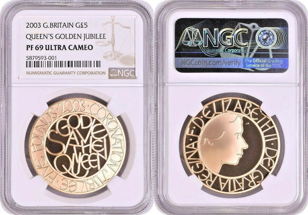 Great Britain 2003 Gold £5 Coronation Jubilee Elizabeth II NGC PF69 Mint.-1,896