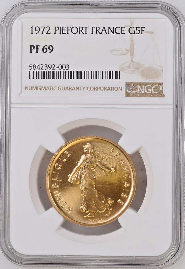 France 1972 Gold Proof 5 Francs Piefort Paris Semeuse NGC PF69 Mintage-200