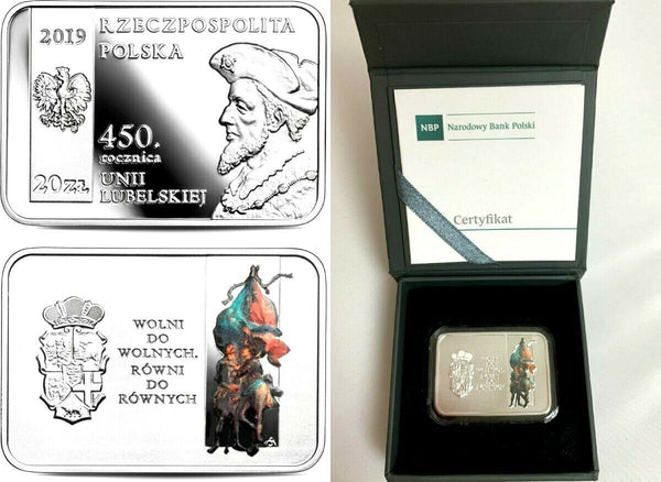 2019 Poland Silver 20 Zloty 450th Anniversary of the Union of Lublin Box COA
