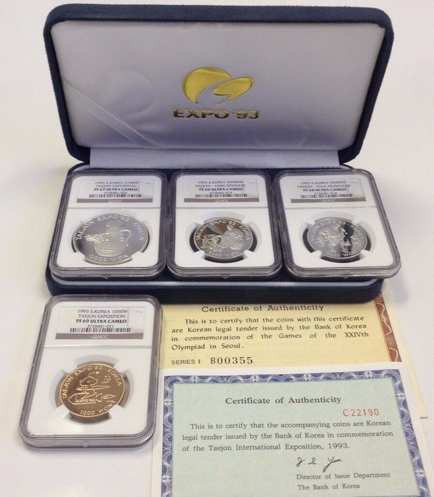 South Korea 1993 Set 4 Coins Taejon International Exposition NGC PF67-69 Box COA