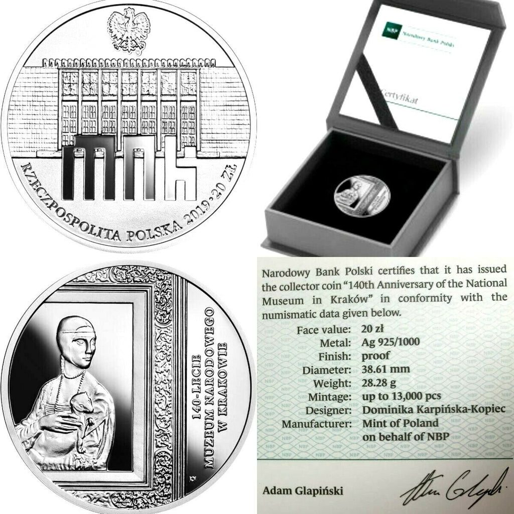 2019 Poland Silver 20 Zloty 140th Anniversary of National Museum Krakow Box COA