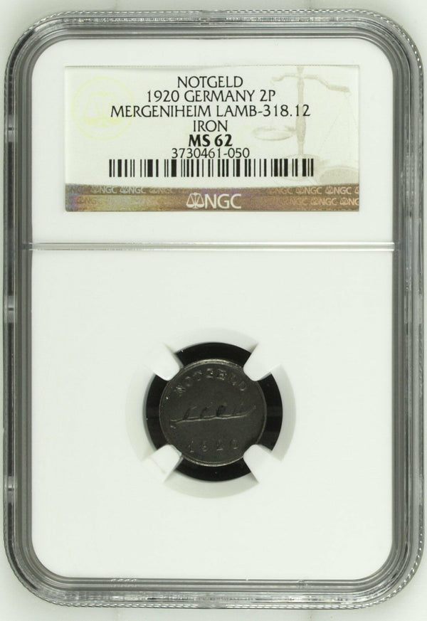 1920 Germany Notgeld Rare Coin Mergentheim 2 Pfennig Funck-339.4 NGC MS62