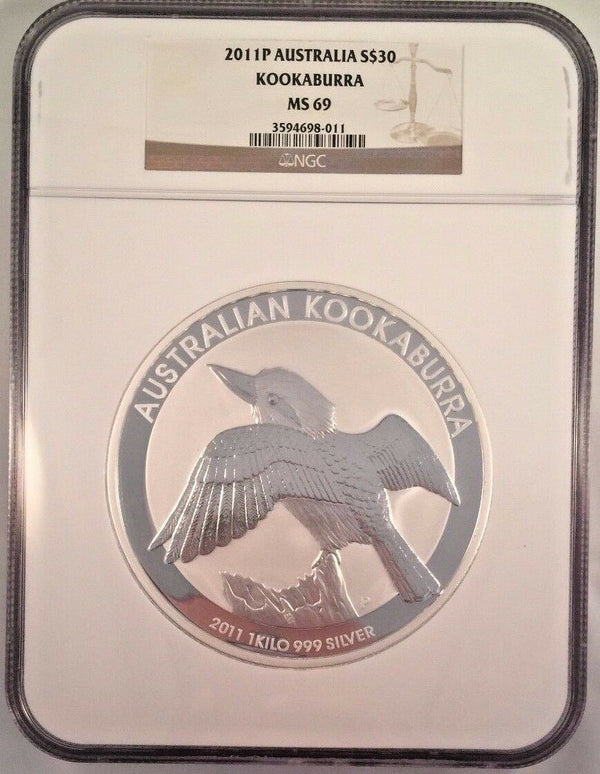 Australia 2011 P Silver 30 Dollars 1 kilo kg Kookaburra Bird Perth Mint NGC MS69
