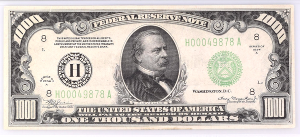 1934A $1000 Bill Federal Reserve Note St. Louis PMG VF30 Fr#2212-H Small Size