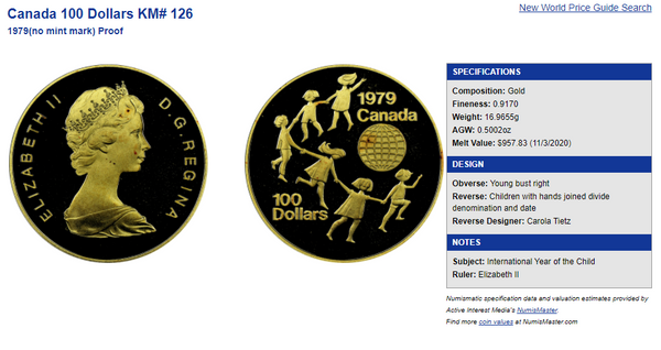 1979 Canada Gold Proof Coin $100 International Year of the Child NGC PF69