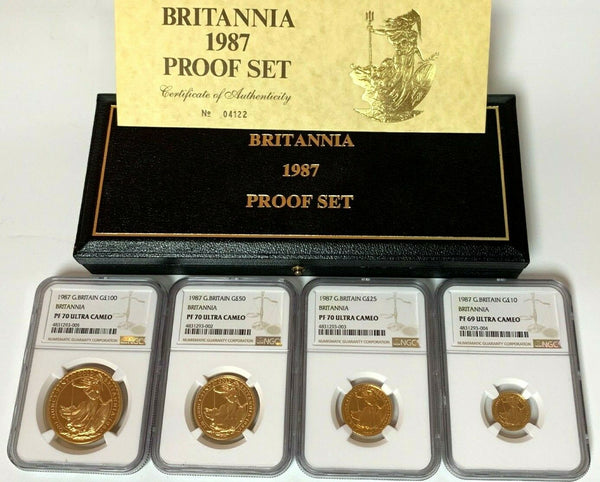 1987 United Kingdom 4 Gold Coins Set Britannia £100 £50 £25 £10 NGC PF70