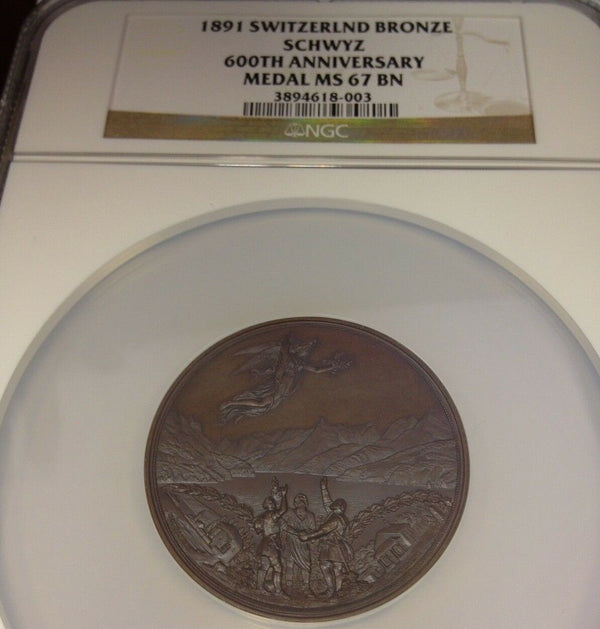 1891 Bronze Historical Medal Swiss Confederation 600th Anniversary Schwyz NGC