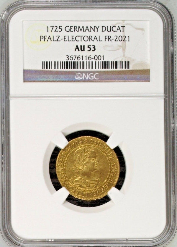 Germany 1725 Karl Philipp gold Ducat Pfalz Electoral Sulzbach FR-2021 NGC Rare