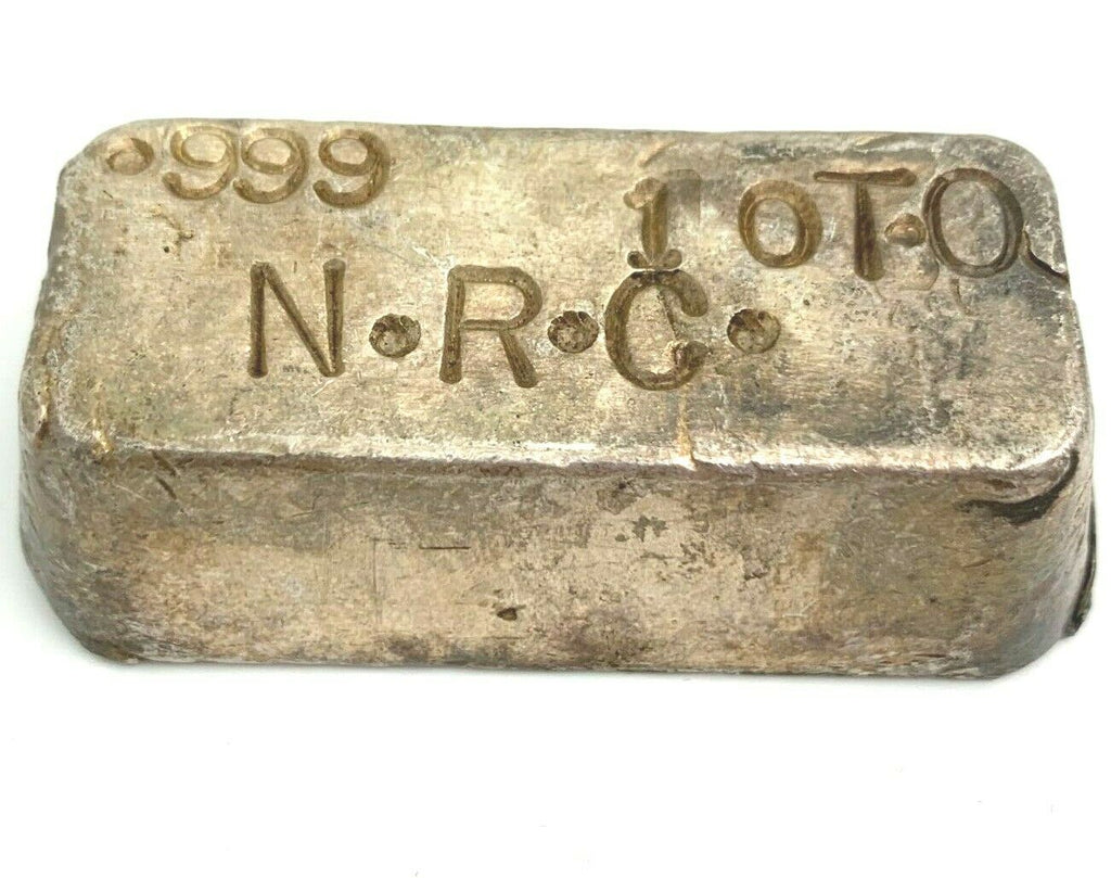 Extremely Rare N.R.C. Poured Chunky Style Silver Ingot Silver Bar 11.6 oz .999