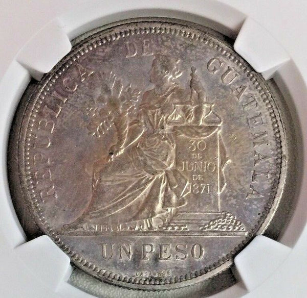 1895 Guatemala Republic Silver Coin Peso Seated Justice NGC AU58