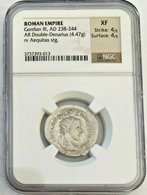 Roman Empire Gordian III AD238-244 Double Denarius Aequitas standing NGC XF