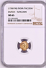Dutch India 1760-1794 Gold Coin Pagoda Tuticorin mint KM49 NGC MS65 Top Pop
