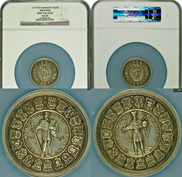 German States 1719 Munster Bistum Sede Vacante Silver Taler NGC AU50