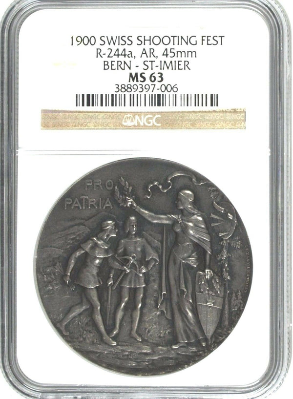 Swiss 1900 Silver Shooting Medal Bern St.Imier R-244a Switzerland NGC MS63