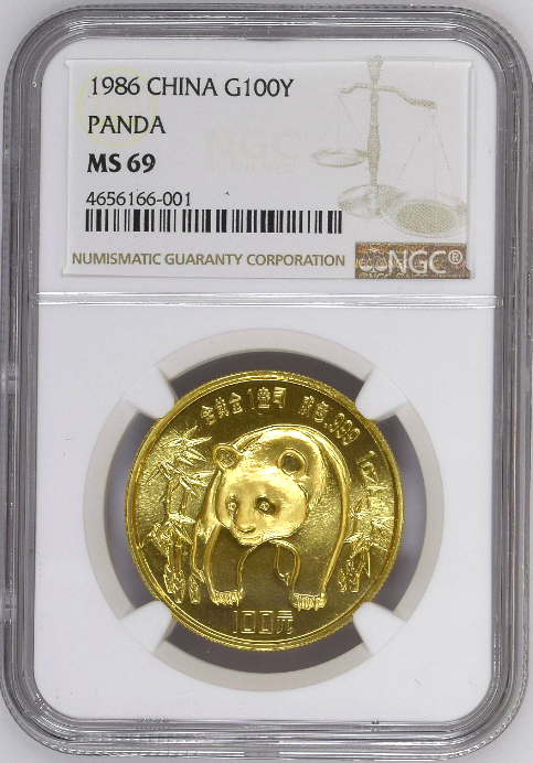 China 1986 Gold Coin 100 Yuan 1oz Panda NGC MS69 nearly perfect condition
