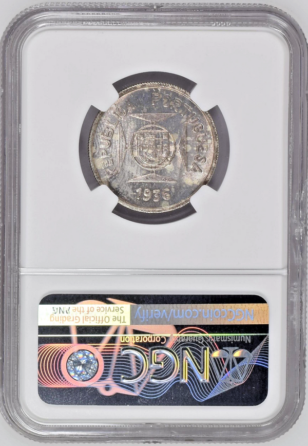 1936 India Portuguese Silver Coin 1/2 Rupia NGC MS65