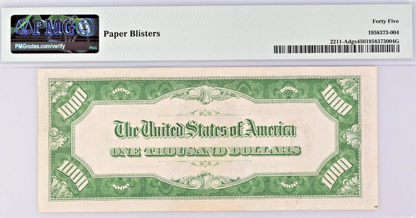 1934 $1000 Bill Federal Reserve Note Boston PMG XF45 Fr#2211-Adgs Dark Green