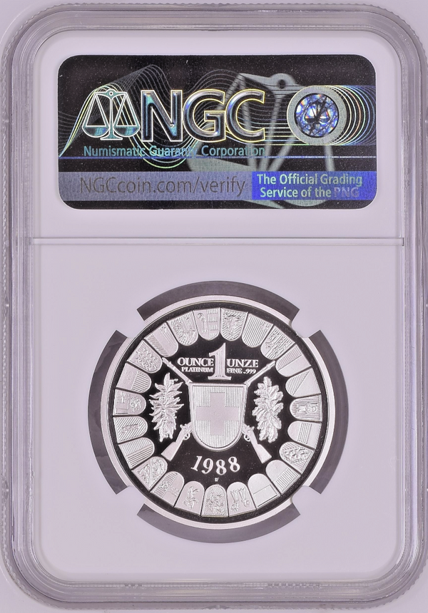 Swiss 1988 Platinum Shooting Thaler Medal Uri Altdorf William Tell NGC PF70