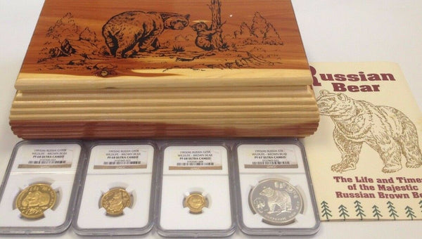 1993 Russia Set 4 Gold Silver Coins Brown Bear Wildlife NGC PF67-68 Box COA Rare