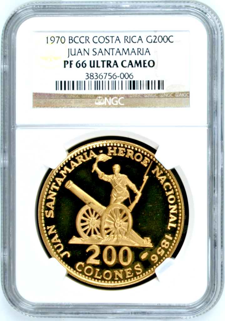 Costa Rica 1970 Gold 200 Colones Inter-American Human Rights Convention NGC PF66