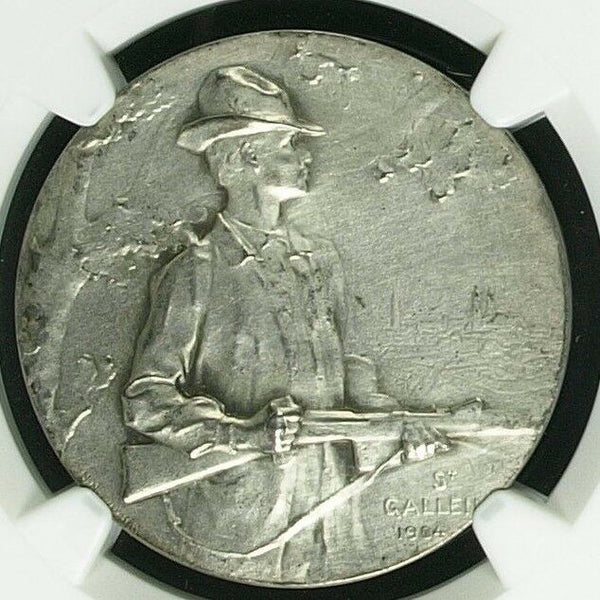 Swiss 1904 Silver Participant Medal Shooting Fest St Gallen R-1175a NGC MS62 Box