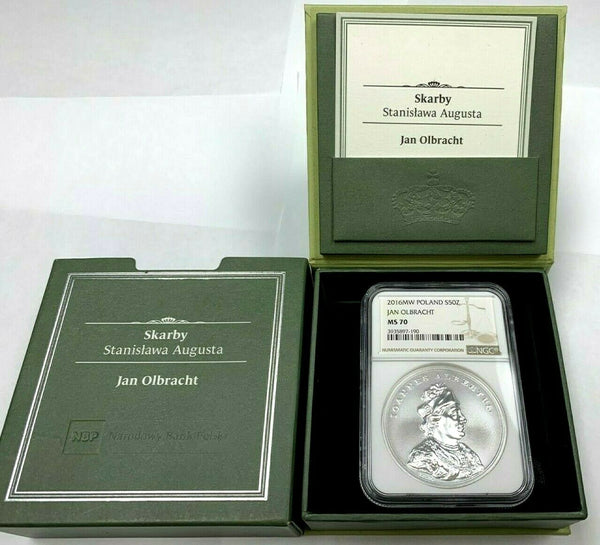 2016 Poland Silver 50 Zloty Treasure King Stanislaw August Jan Olbracht NGC MS70