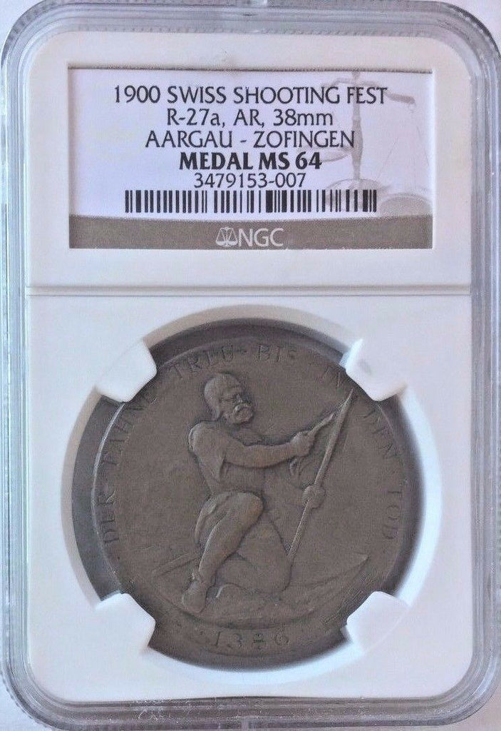 Swiss 1900 Silver Medal Shooting Fest Aargau Zofingen R-27a M-23 NGC MS64 Rare