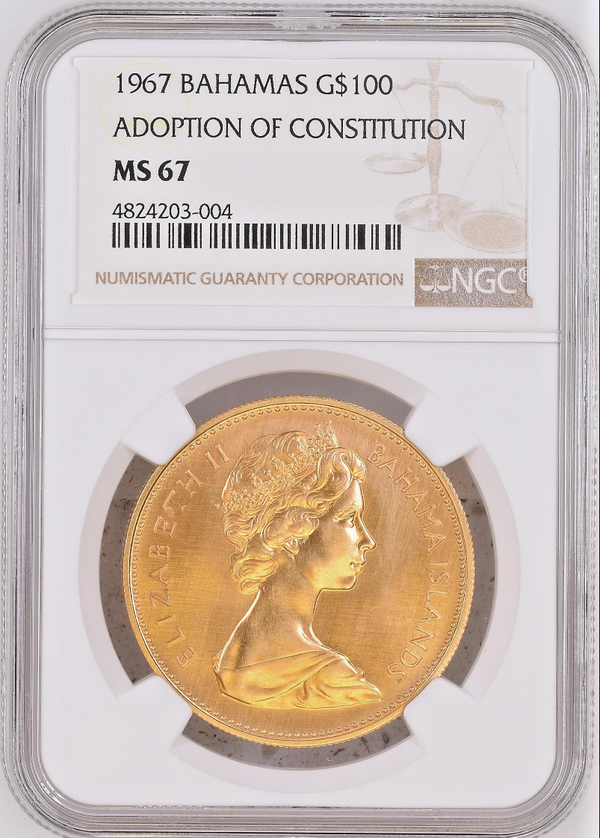 Bahamas 1967 Set 4 Gold Coins NGC MS67/66/64 commemorate the new constitution