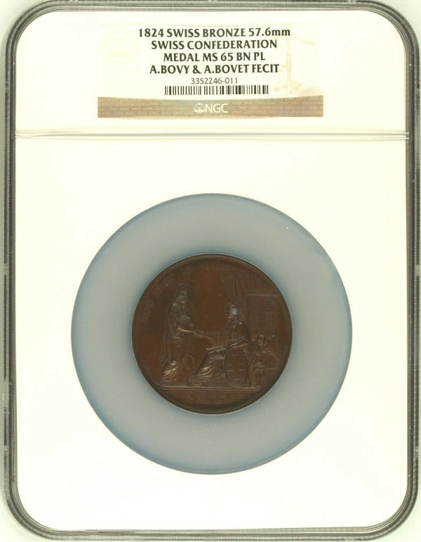 Switzerland 1824 Bronze Medal Geneva Swiss Confederation Graded by NGC as MS65