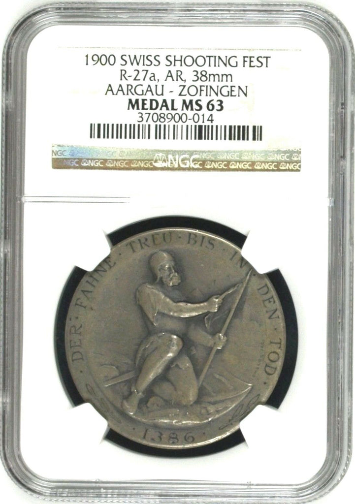 Swiss 1900 Silver Medal Shooting Fest Aargau Zofingen R-27a M-23 NGC MS63 Rare