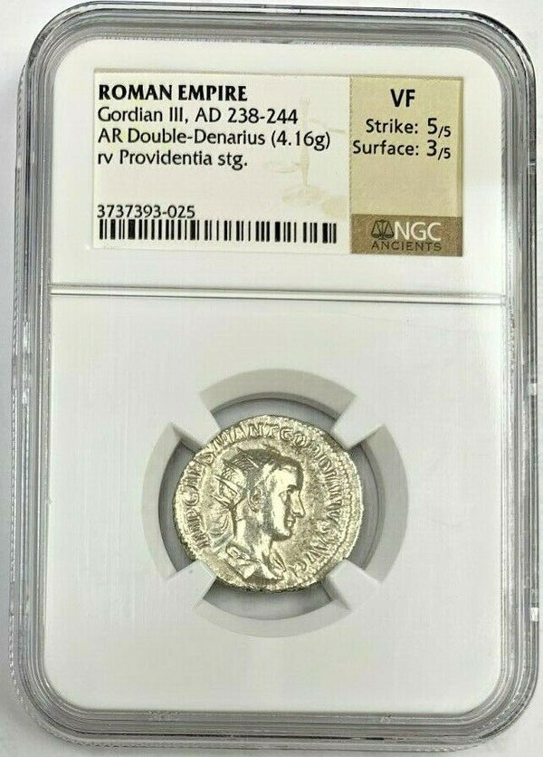 Roman Empire Gordian III AD238-244 Antoninianus Providentia holding Globe NGC VF