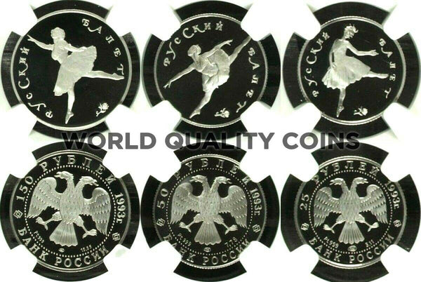 Russia 1993 Set 3 Platinum Proof Coins Ballet Ballerina NGC PF69 Mintage-750 COA