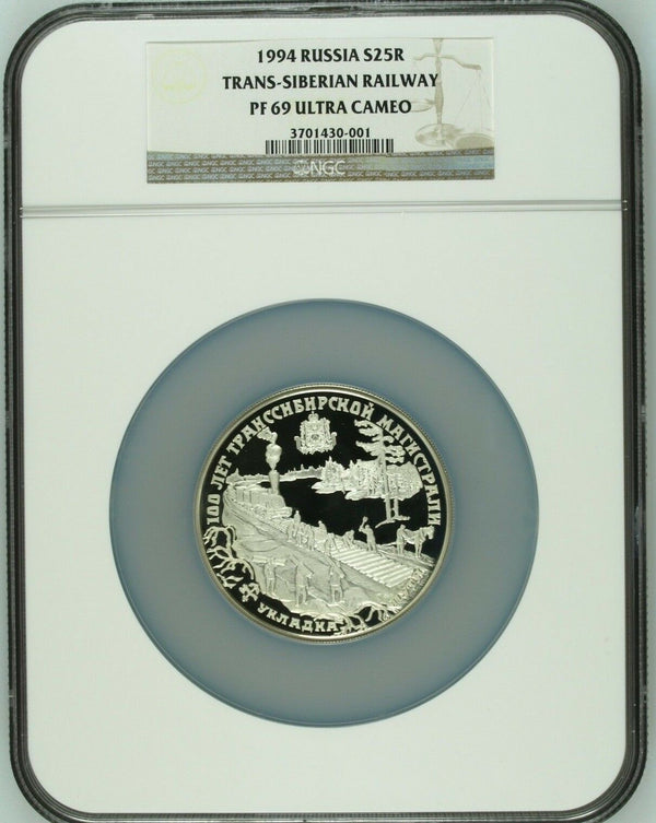 Russia 1994 Silver 25 Rouble 100th Anniversary Trans-Siberian Railroad NGC PF69