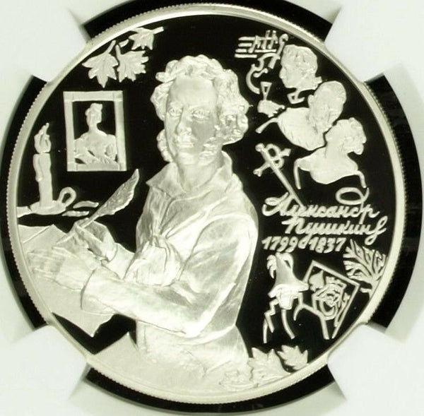 Russia 1999 Silver Coin 3 Roubles Alexander Pushkin Y-636 NGC PF 67 Ultra Cameo