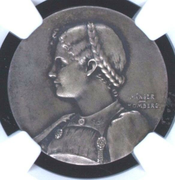 Swiss 1899 Silver Shooting Medal Bern Langenthal Beautiful Woman R-239b NGC MS63