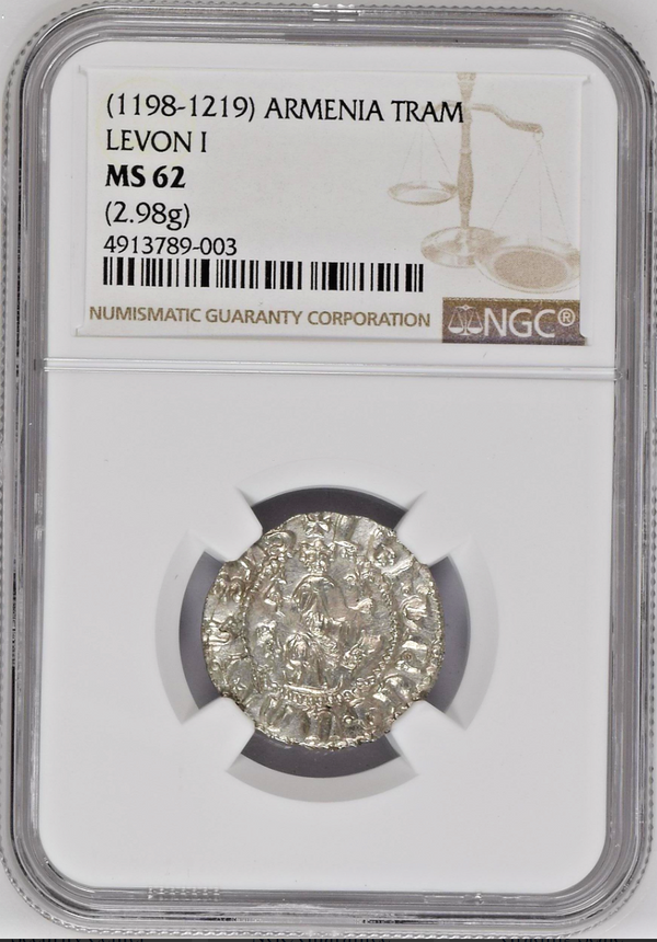 Armenia 1198-1219 Silver Coin Tram King Levon I Coronation Lions NGC MS62