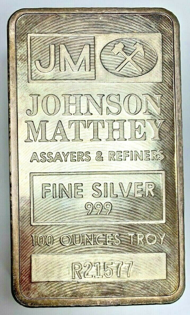 Canada Pressed Silver Bar Johnson Matthey 100 oz .999 Serial Number R